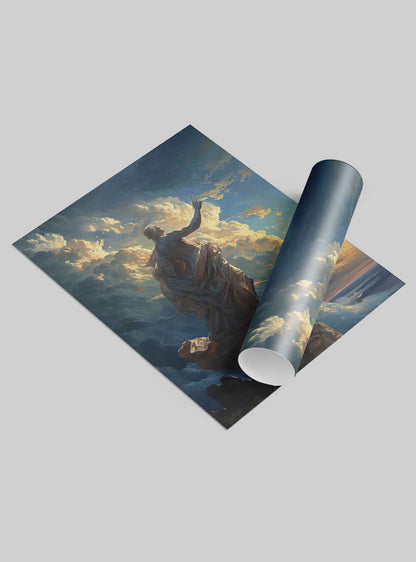 Revelation 11:15 Majestic Cloudscape Divine Figure, Christian Artwork Poster Print