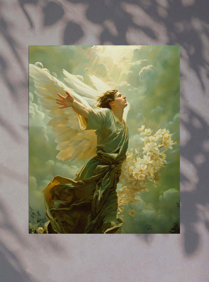 Romans 12:12 'Be Joyful' Christian Art Gift - Angelic Embrace Scripture  Poster Print