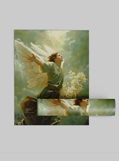 Romans 12:12 'Be Joyful' Christian Art Gift - Angelic Embrace Scripture  Poster Print