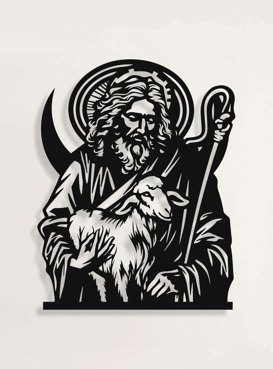 Sacred Shepherd Inspired Minimalist Religious Art Metal Wall Art