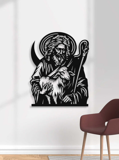 Sacred Shepherd Inspired Minimalist Religious Art Metal Wall Art