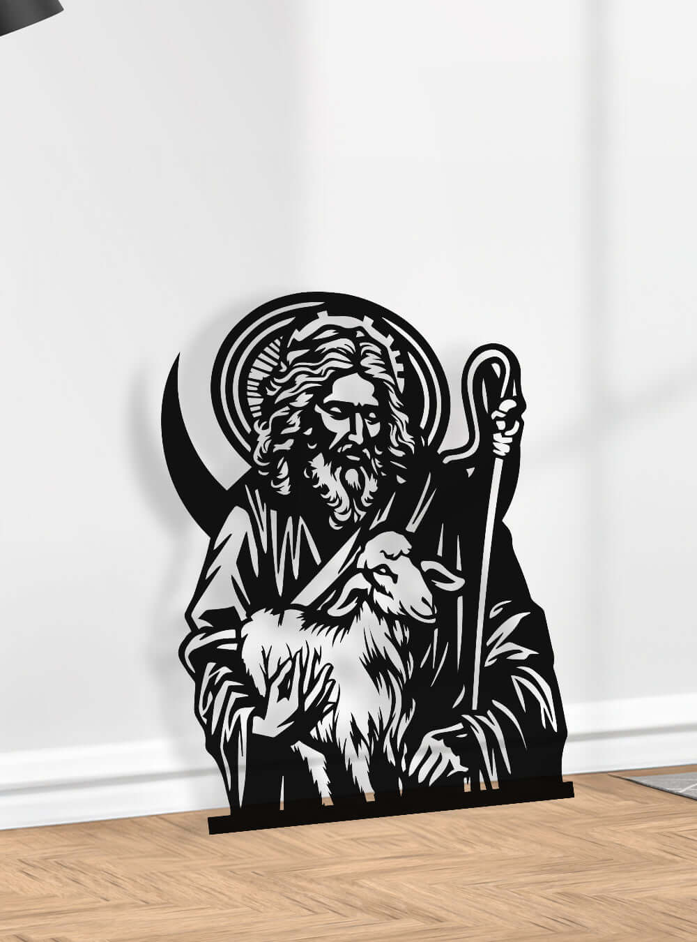 Sacred Shepherd Inspired Minimalist Religious Art Metal Wall Art