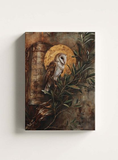 Seek Wisdom Neoclassical Owl Religious Painting Canvas Print by Holysteller