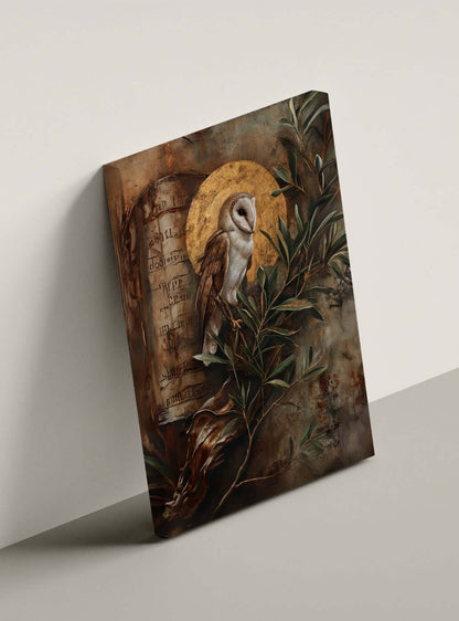 Seek Wisdom Neoclassical Owl Religious Painting Canvas Print by Holysteller