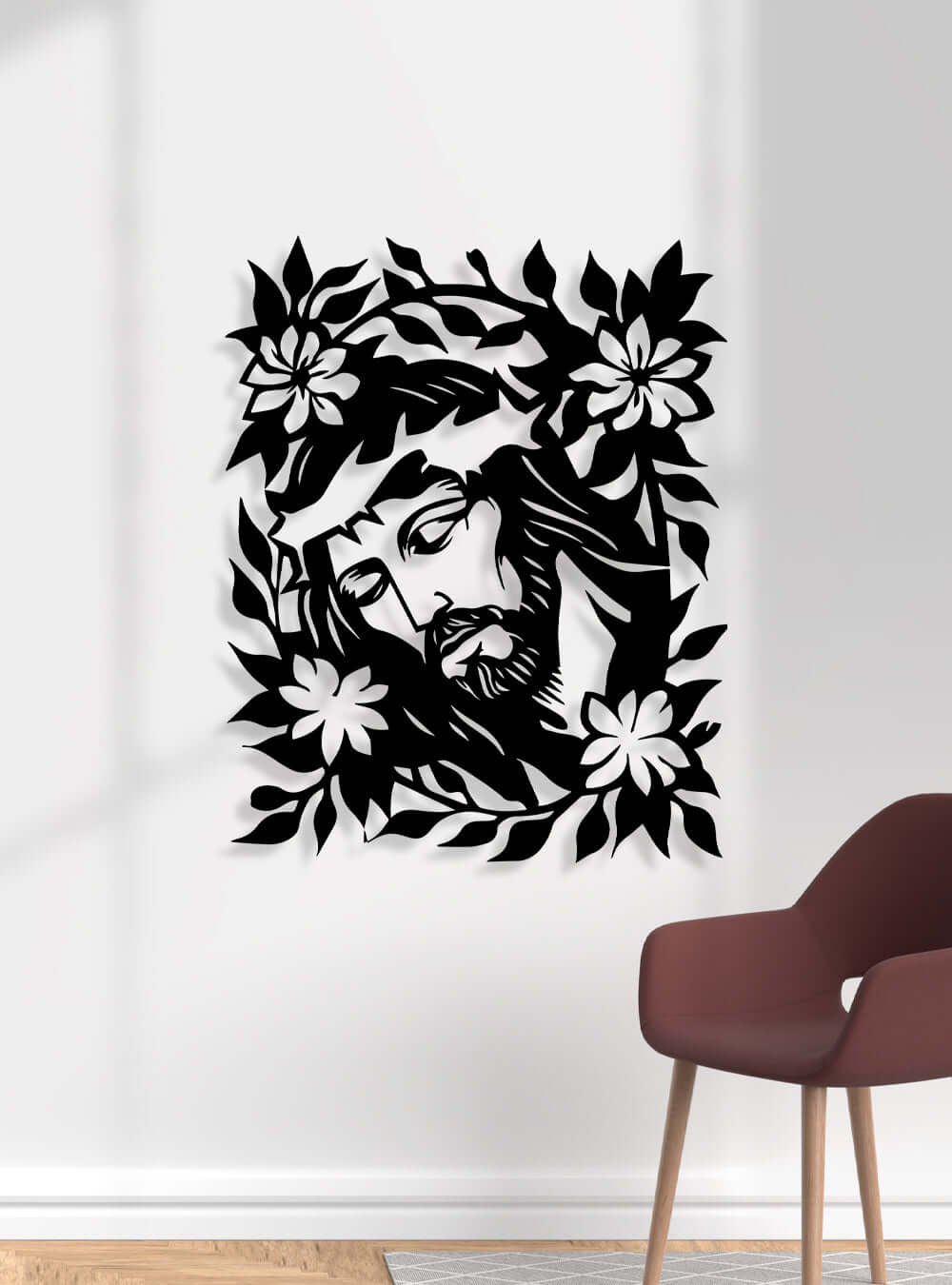 Spiritual Floral Jesus Christian Artwork on Metal Wall