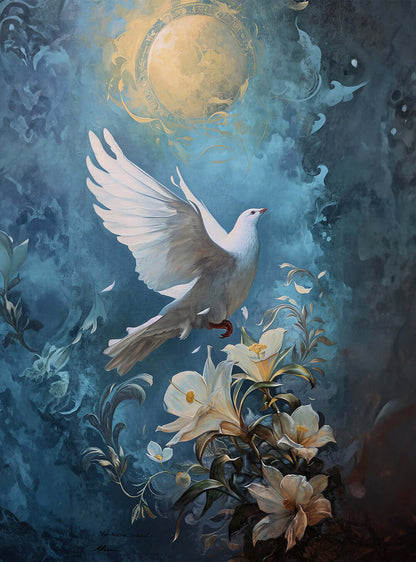 The Ethereal Dove & Lilies Christian Poster for Bible Verse Wall Art