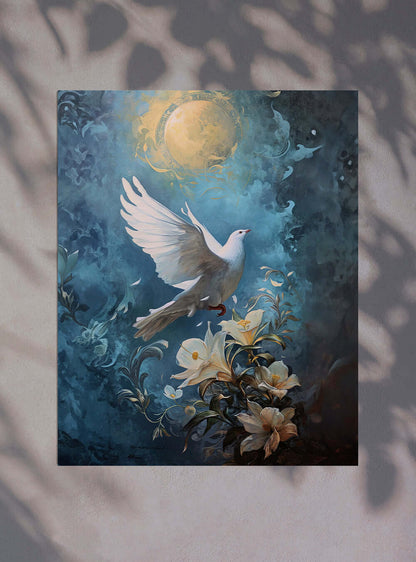 The Ethereal Dove & Lilies Christian Poster for Bible Verse Wall Art