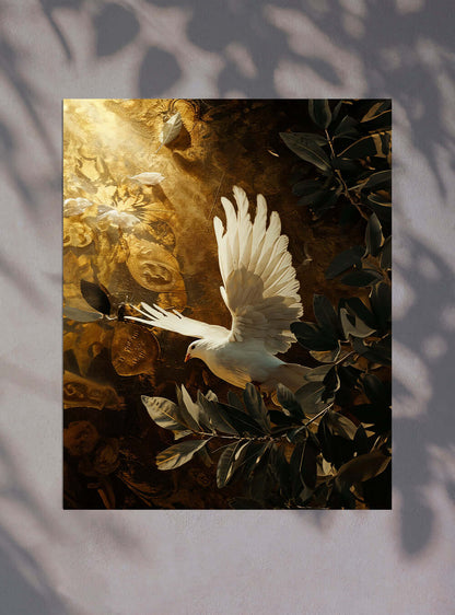 The Inspirational Dove Poster Print- Religious Painting, Bible Verse Wall Art