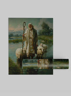 Tranquil Shepherd's Waterscape from Psalm 23:2-3, Christian Iconography Print