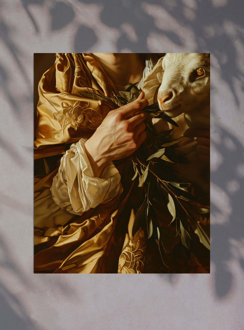 Unique Christian Wall Art: Baroque-Inspired Goat and Olive Branch Poster Print