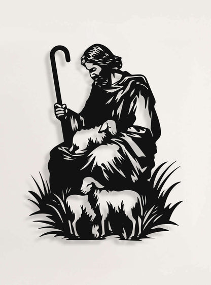 Unique Shepherd Silhouette Bible Artwork Metal Wall Art