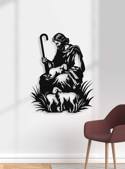 Unique Shepherd Silhouette Bible Artwork Metal Wall Art