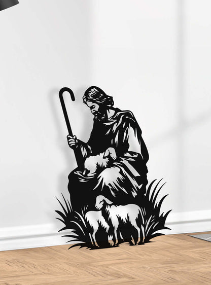 Unique Shepherd Silhouette Bible Artwork Metal Wall Art