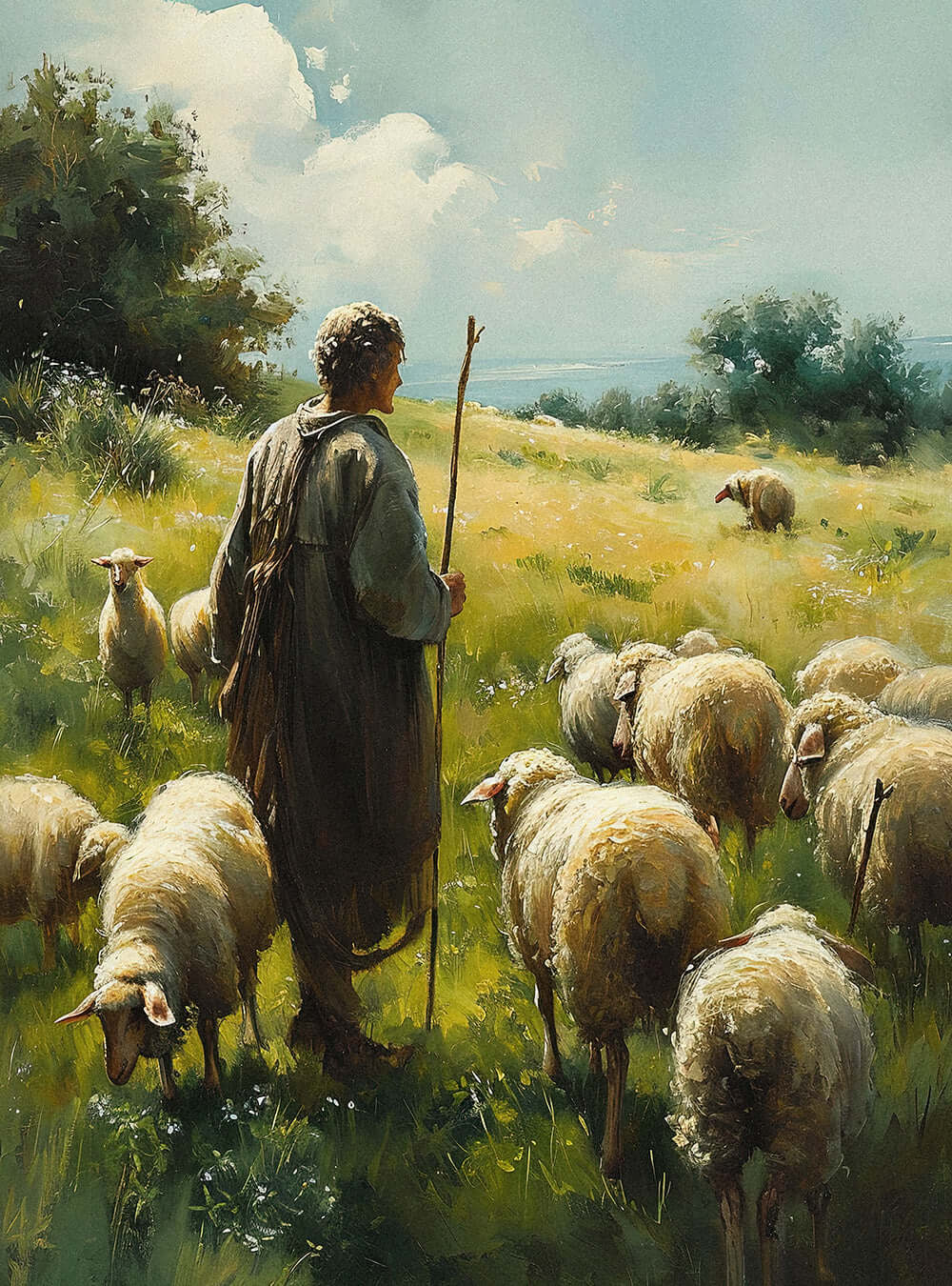 Unveil John 11:25 Pastoral Shepherd Inspirational Christian Artwork Print