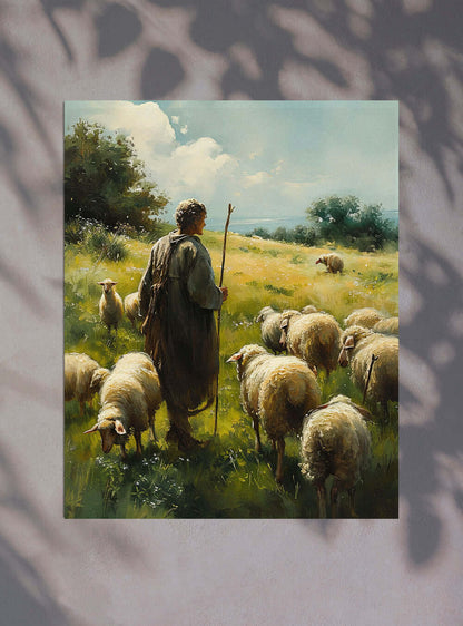 Unveil John 11:25 Pastoral Shepherd Inspirational Christian Artwork Print