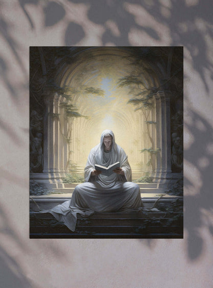 Deuteronomy 4:29 - Serene Divine Reading - Christian Art Poster Print