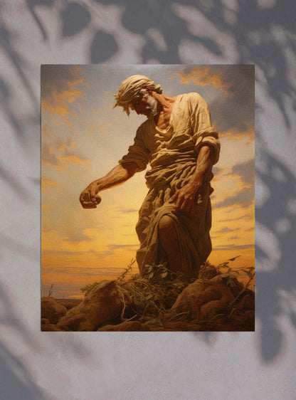 Ephesians 1:4 - Farmer Sunset Art - Christian Poster Print