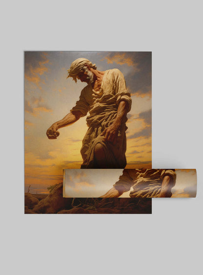 Ephesians 1:4 - Farmer Sunset Art - Christian Poster Print