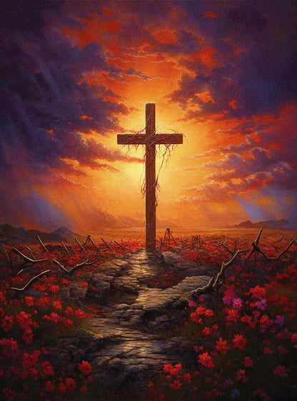 Ephesians 1:7 Sunset Cross Path Modern Christian Poster Print