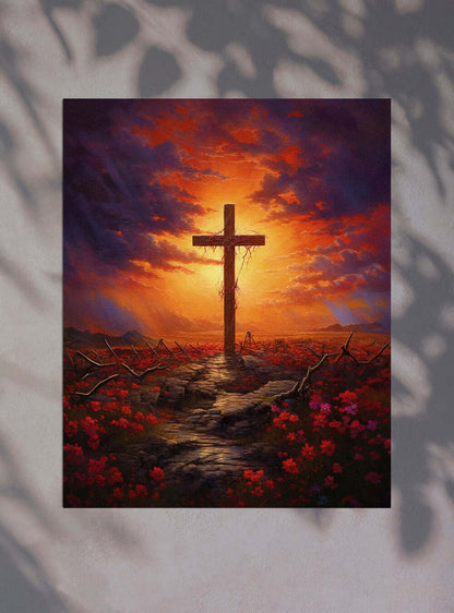 Ephesians 1:7 Sunset Cross Path Modern Christian Poster Print