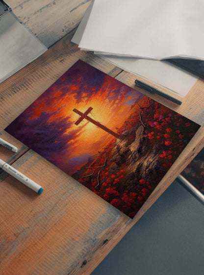 Ephesians 1:7 Sunset Cross Path Modern Christian Poster Print