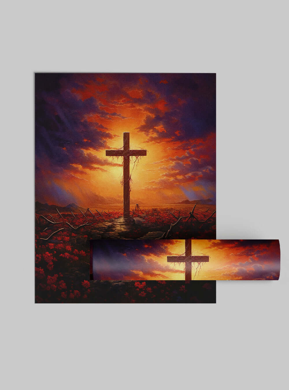 Ephesians 1:7 Sunset Cross Path Modern Christian Poster Print