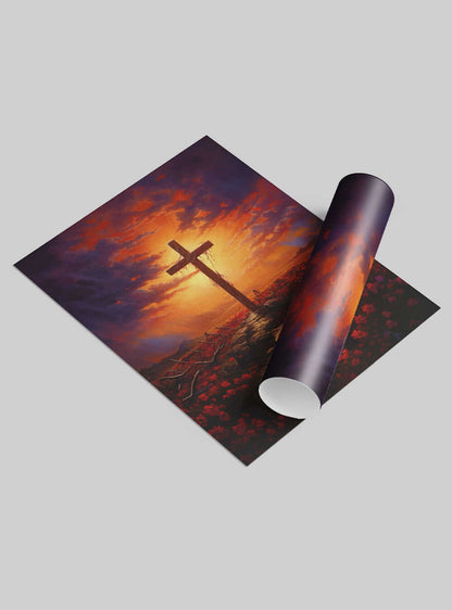 Ephesians 1:7 Sunset Cross Path Modern Christian Poster Print