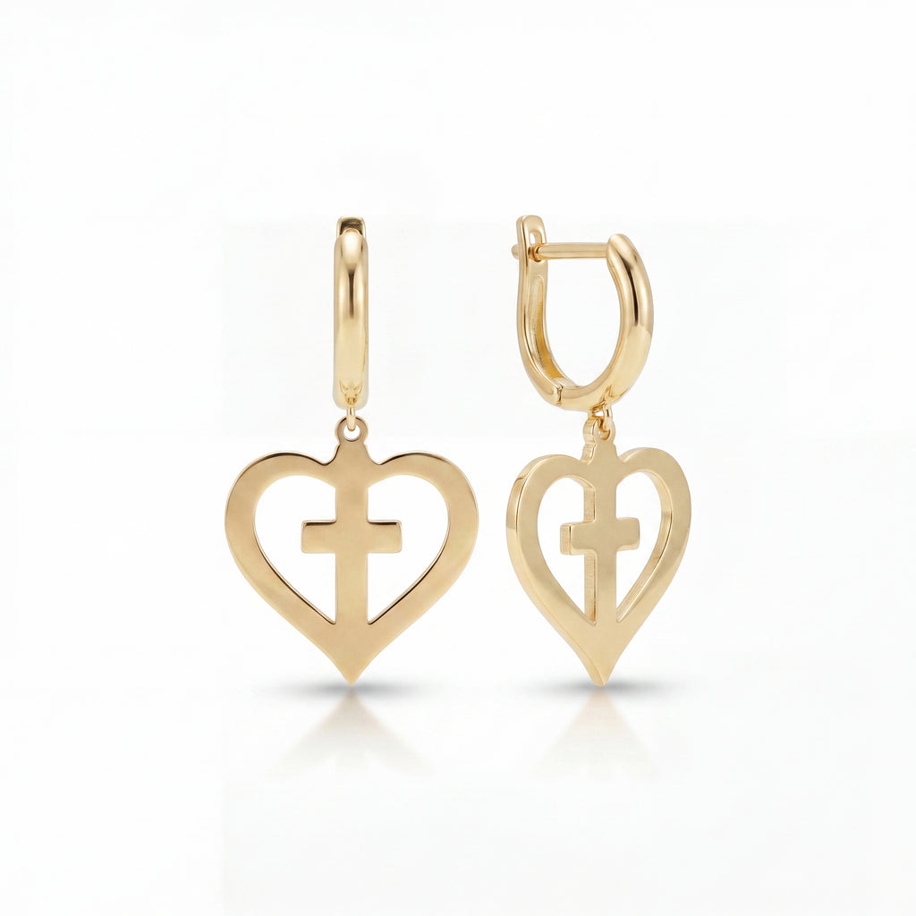 Cross Heart Hoop Necklace in 18k Yellow Gold Vermeil