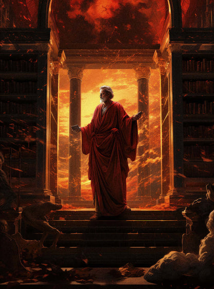 Hebrews 2:3 - Fiery Library Figure - Christian Decor Poster Print