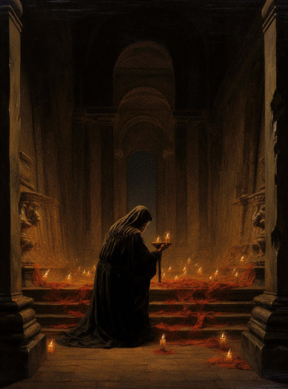 James 5:16 Cloaked Figure Candlelight Christian Artwork Poster Print