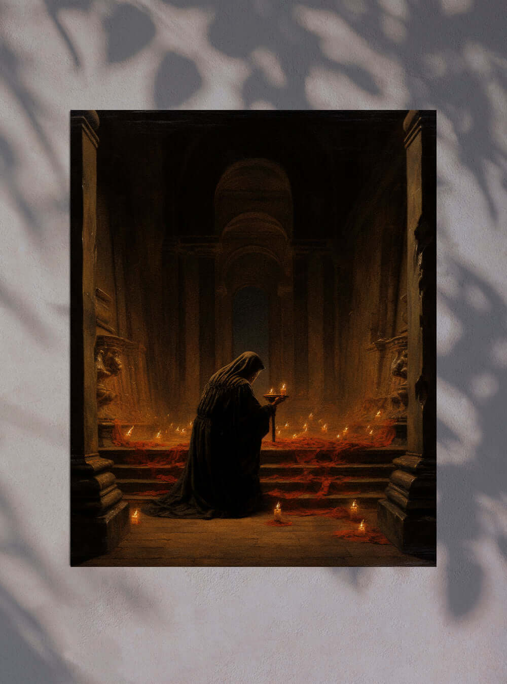 James 5:16 Cloaked Figure Candlelight Christian Artwork Poster Print