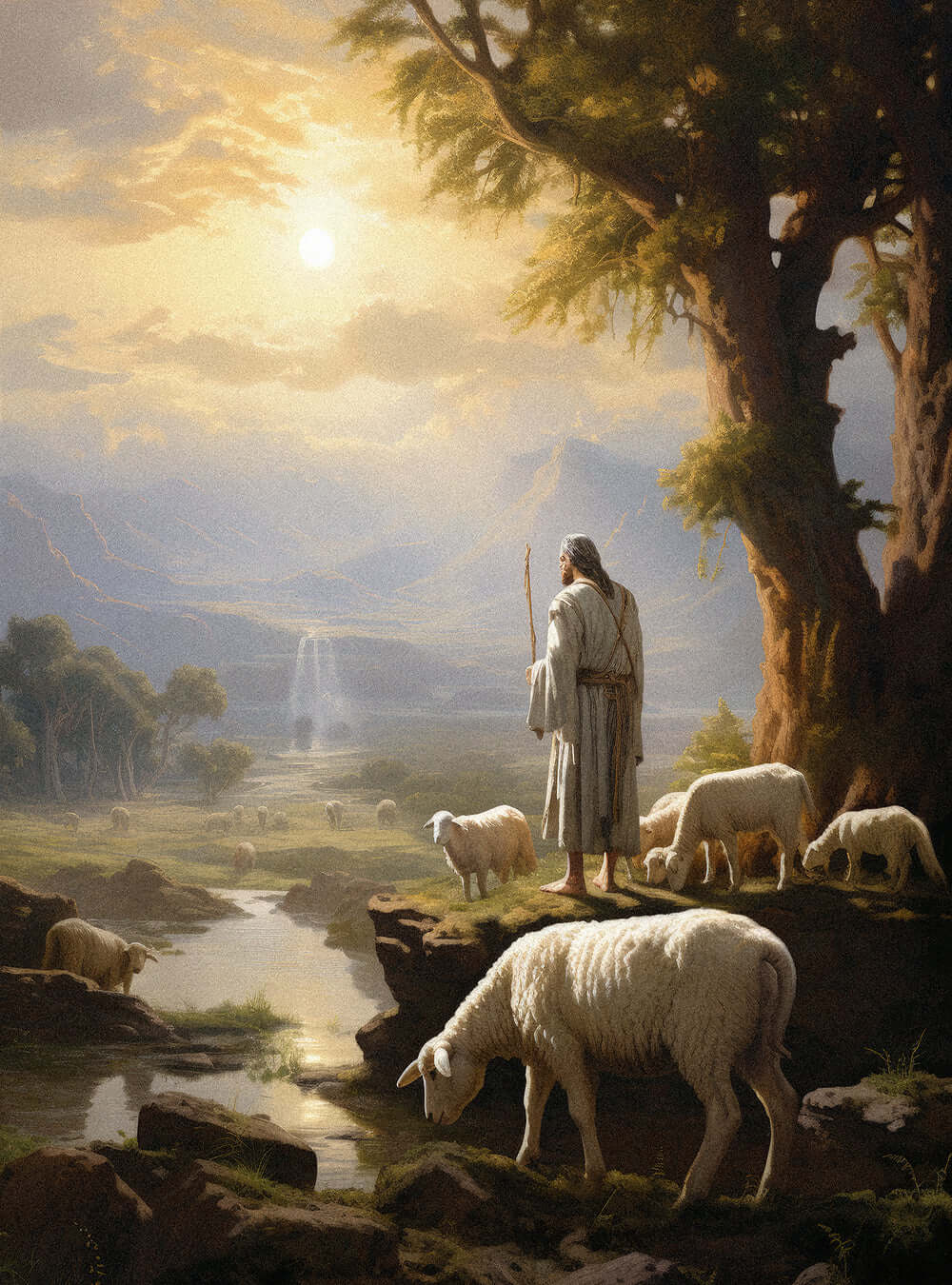 John 10:11 Shepherd Landscape - Christian Decor Poster Print