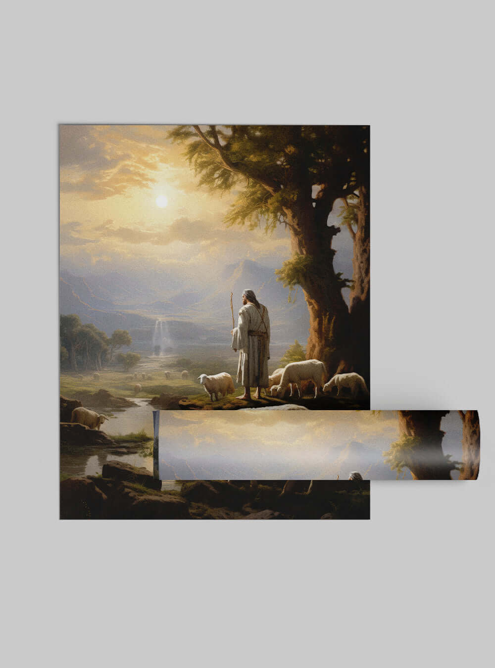 John 10:11 Shepherd Landscape - Christian Decor Poster Print