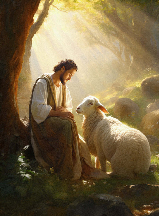 John 10:28 - Serene Shepherd - Christian Artwork Poster Print