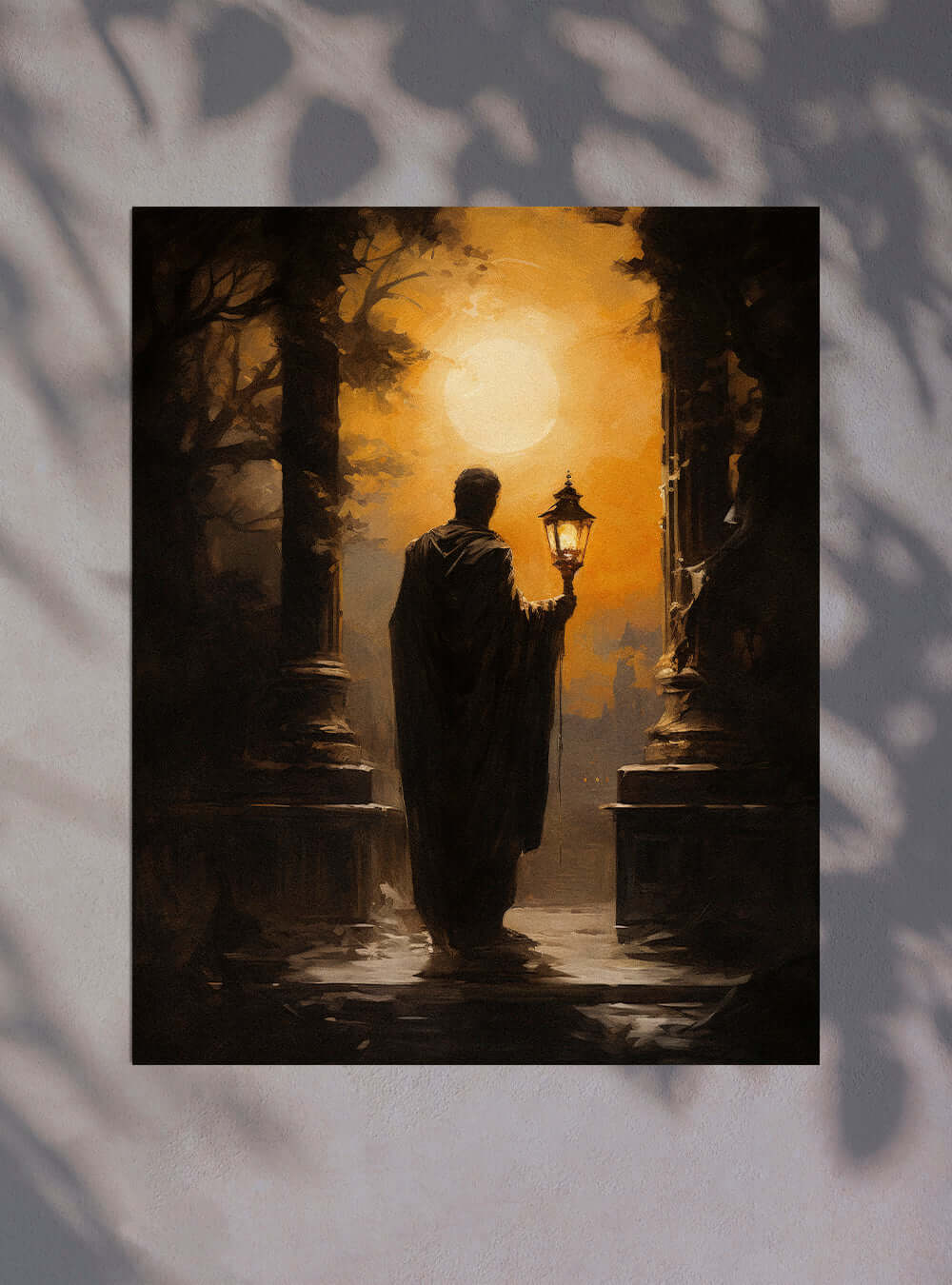 John 12:46 Figure with Lantern - Christian Artwork Poster Print