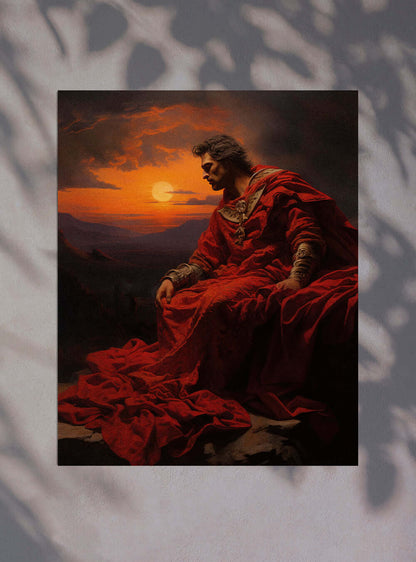 John 15:13 - Red-Cloaked Sunset - Bible Scripture Art Poster Print