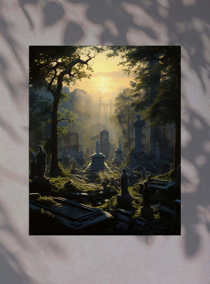 John 5:28 Sunrise Over Cemetery - Modern Christian Wall Art Poster Print