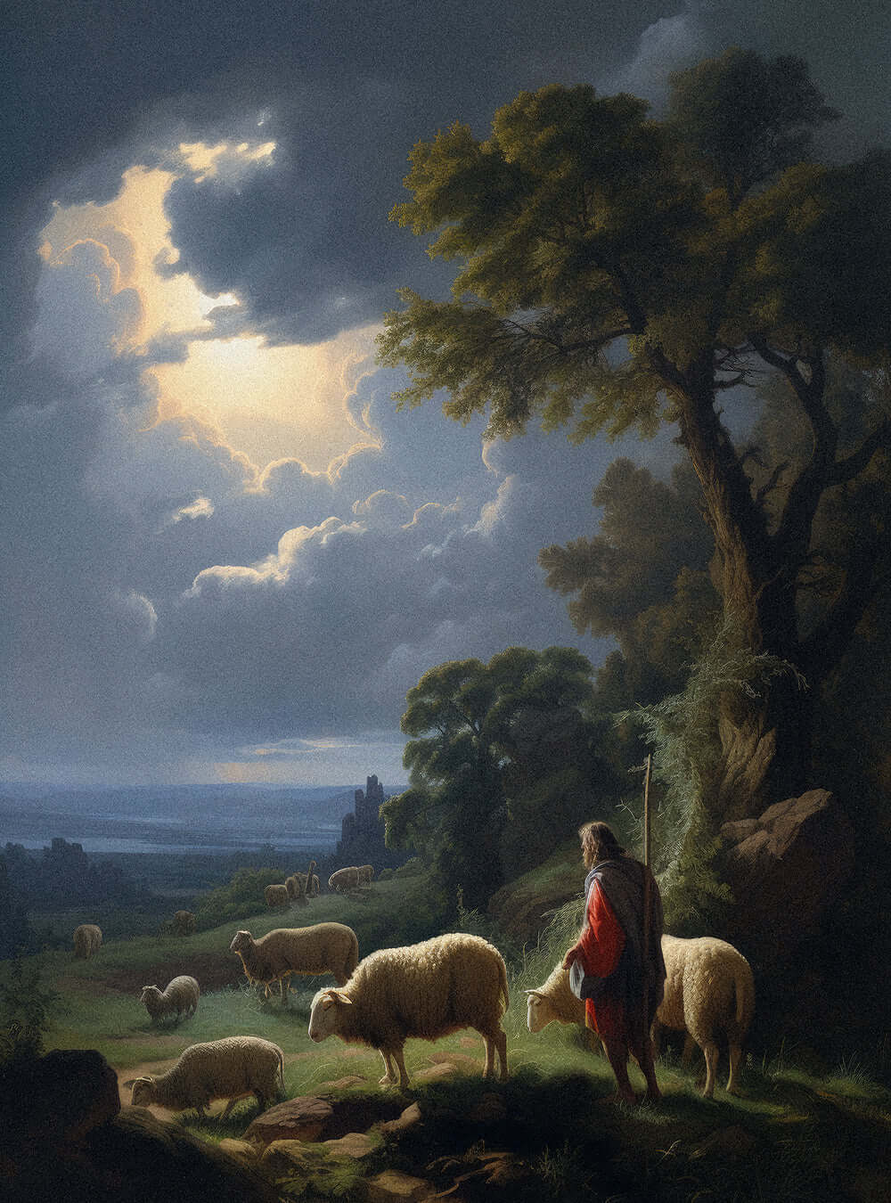 Luke 15:7 Shepherd Art Christian Painting Poster Print