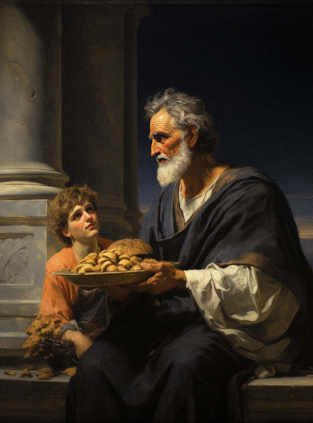 Luke 6:35 Elderly Man Bread Offering - Christian Wall Art Poster Print