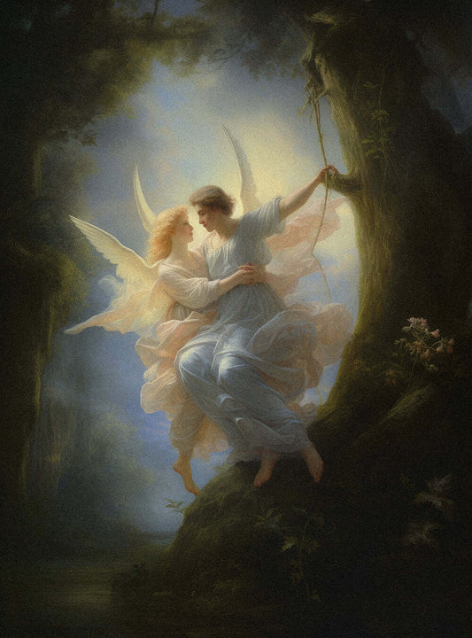 Matthew 11:30 | Angelic Embrace | Christian Wall Art Poster Print