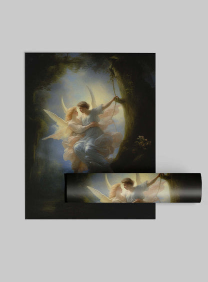 Matthew 11:30 | Angelic Embrace | Christian Wall Art Poster Print