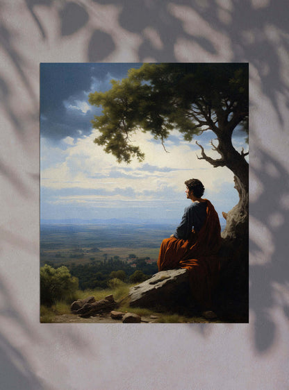 Matthew 5:5 Figure Over Landscape | Christian Wall Art Poster Print