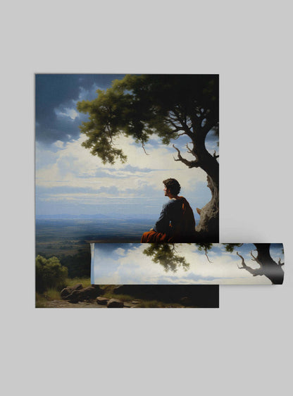 Matthew 5:5 Figure Over Landscape | Christian Wall Art Poster Print