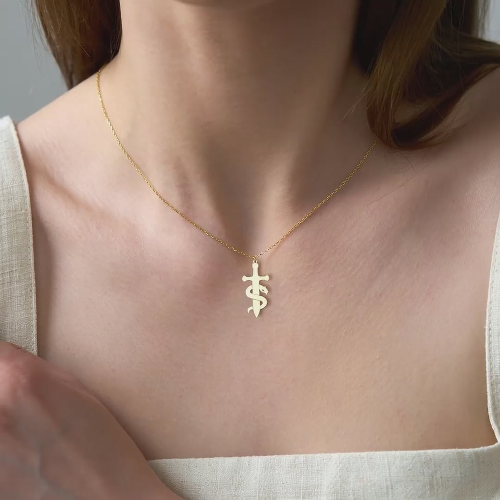 Sword & Serpent Necklace in Yellow Gold Vermeil