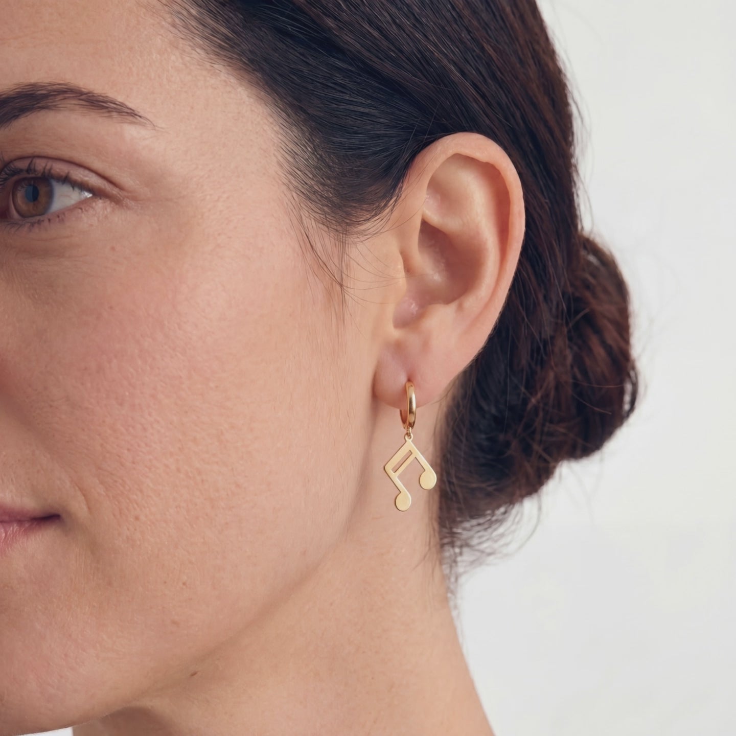 Music Note Drop Hoop Earrings 18k Gold Vermeil