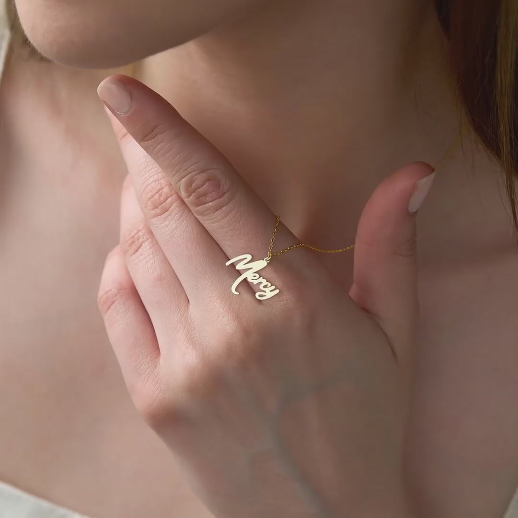 Script Mercy Necklace in Yellow Gold Vermeil over Sterling Silver