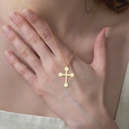 Dot Cross Necklace in 14K Gold Plated Sterling Silver