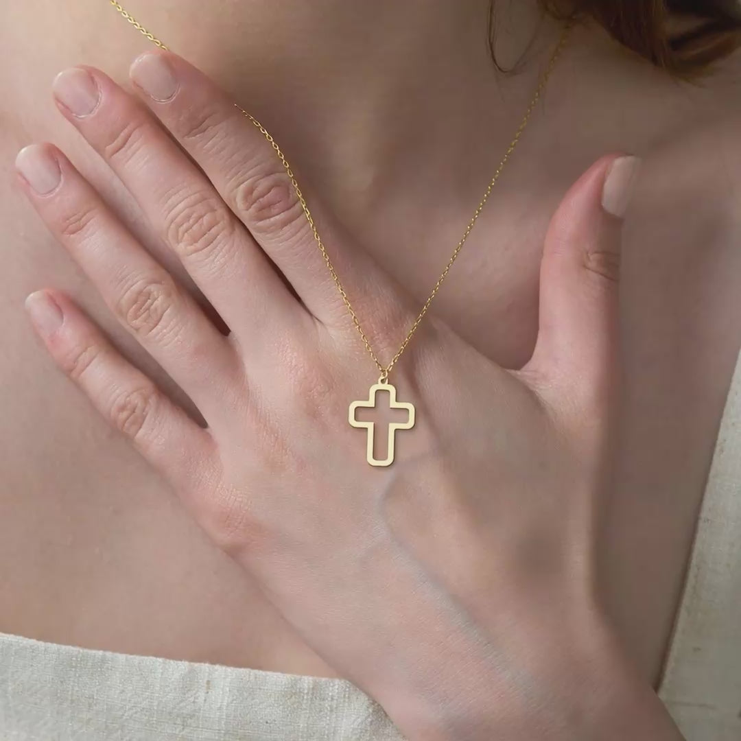 Minimalist Hollow Cross Necklace in 14K Gold Plated Sterling Silver