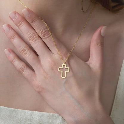 Minimalist Hollow Cross Necklace in 14K Gold Plated Sterling Silver