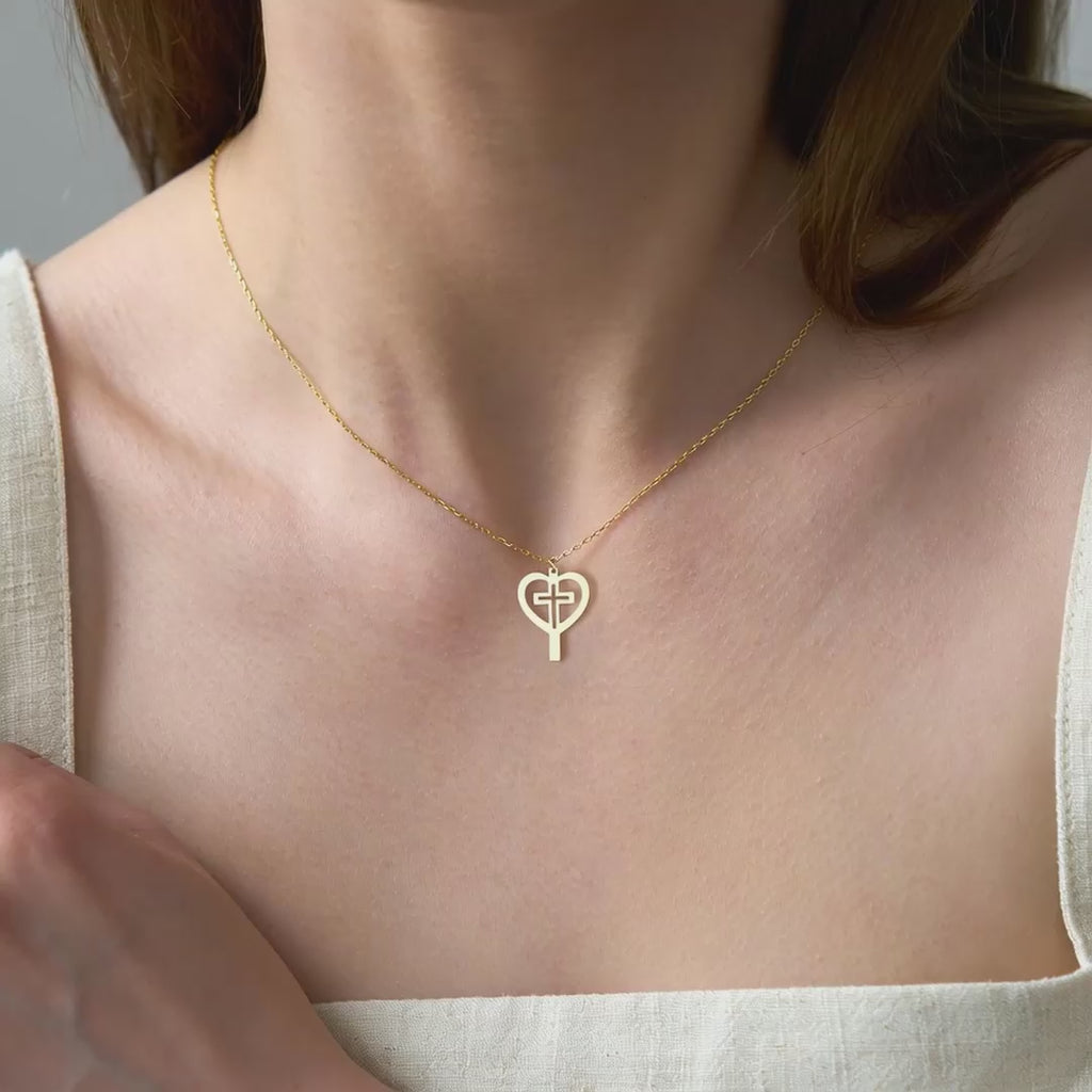 Modern Heart Cross Necklace in Yellow Gold Vermeil